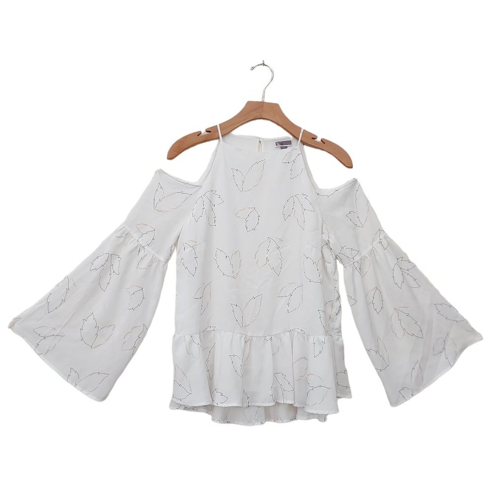 Chelsea28 Top Womens Small White Bohemian Cold Shoulder Flared Split Sleeve